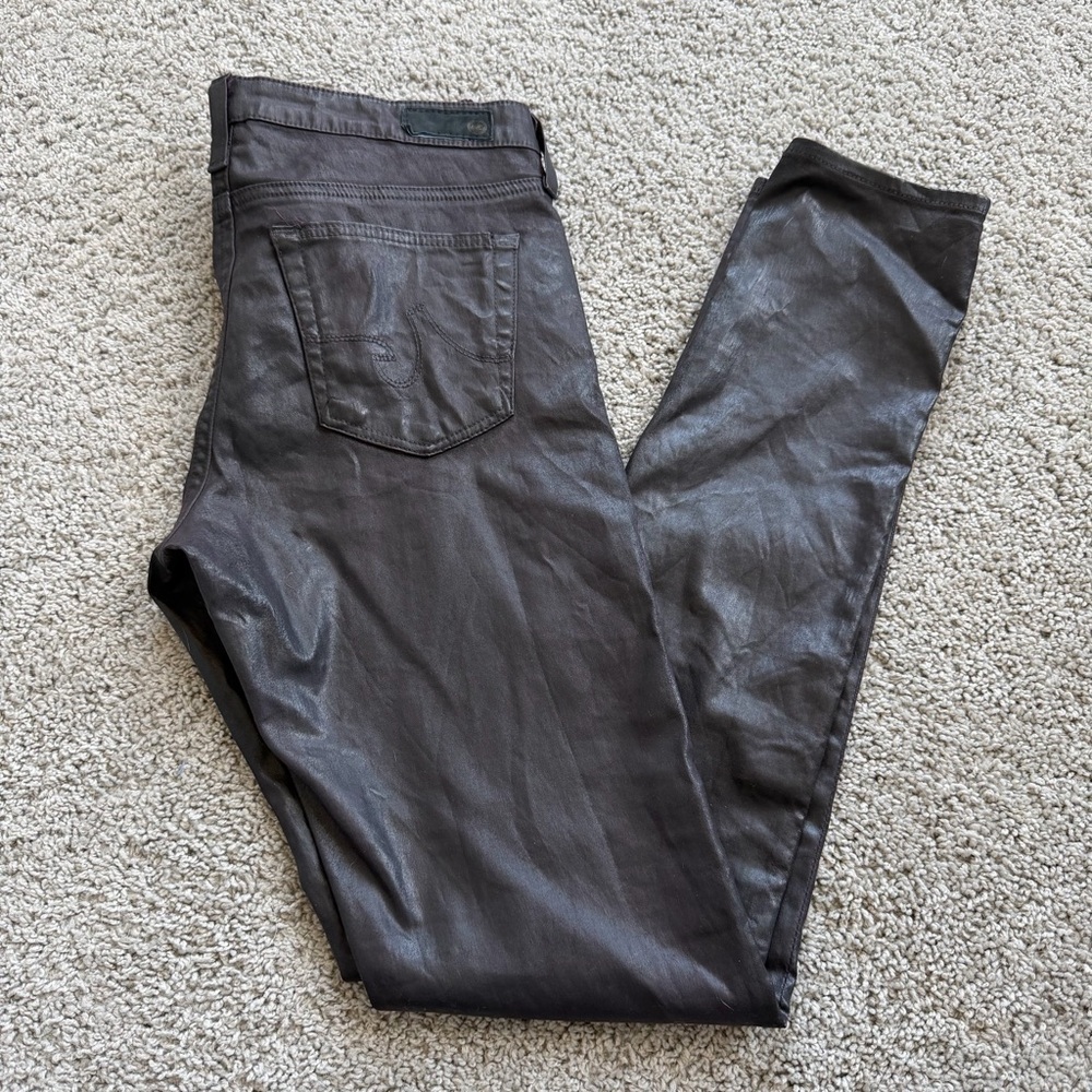 AG Adriano Goldschmied Legging Super Skinny Brown Coated Leatherettes Size 28